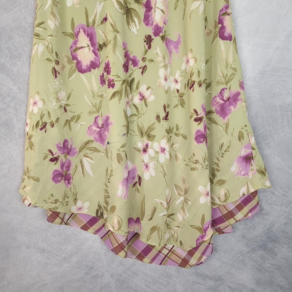 Vntg Y2K Skirt Womens 12 Green Floral Chiffon Midi Asym Hem Flutter Whimsy Fairy - Picture 4 of 16